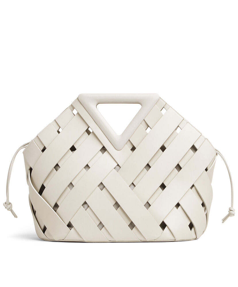 Bottega Veneta Point Intreccio Leather Top Handle Bag Cream